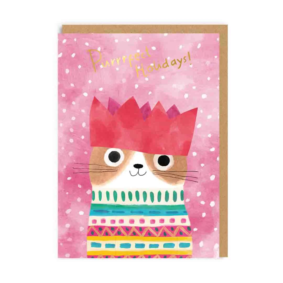 Cracker Crown Cute Cat Christmas Card by penny Black