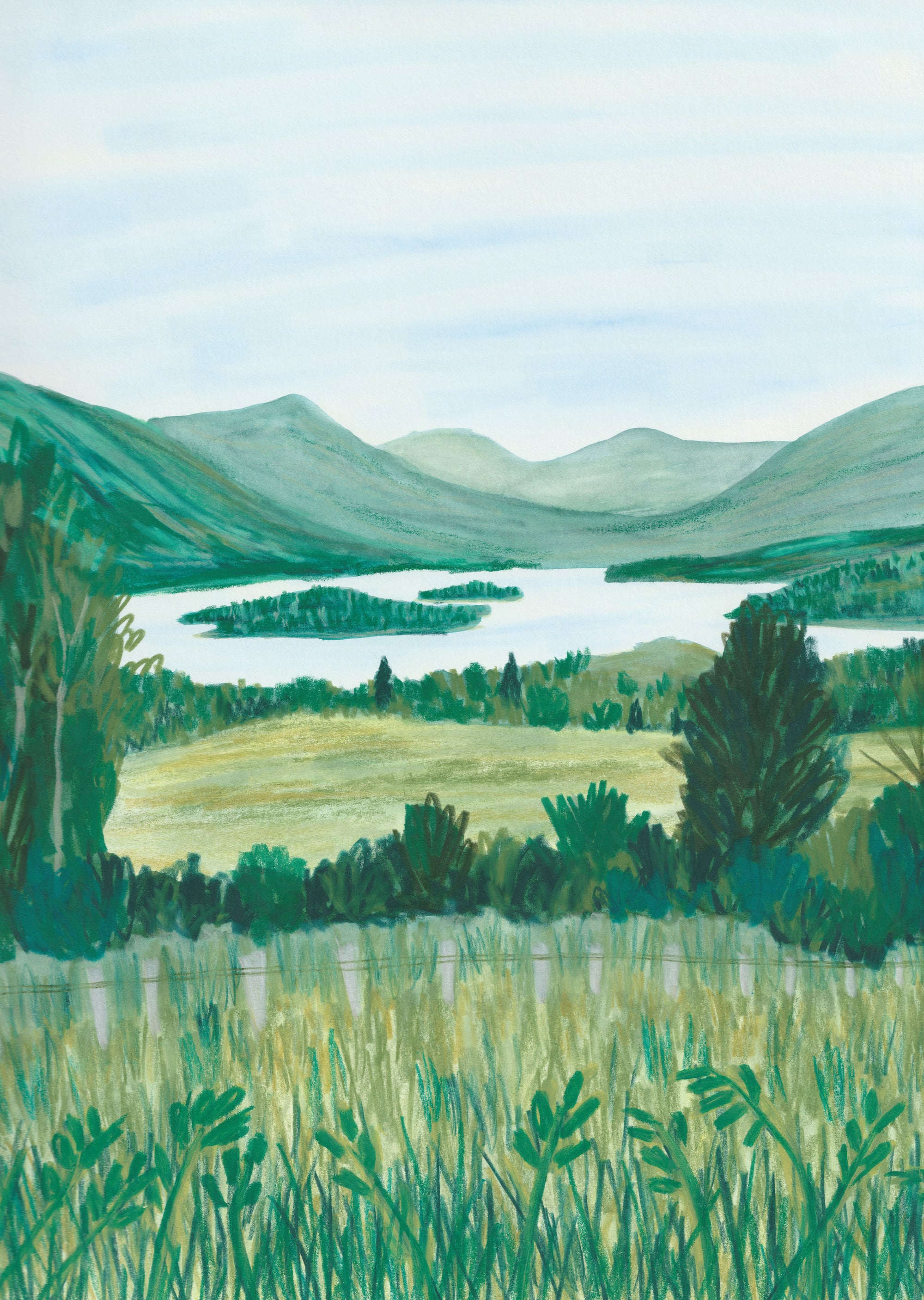 Loch Awe Green Scottish Landscape Art Card by penny black