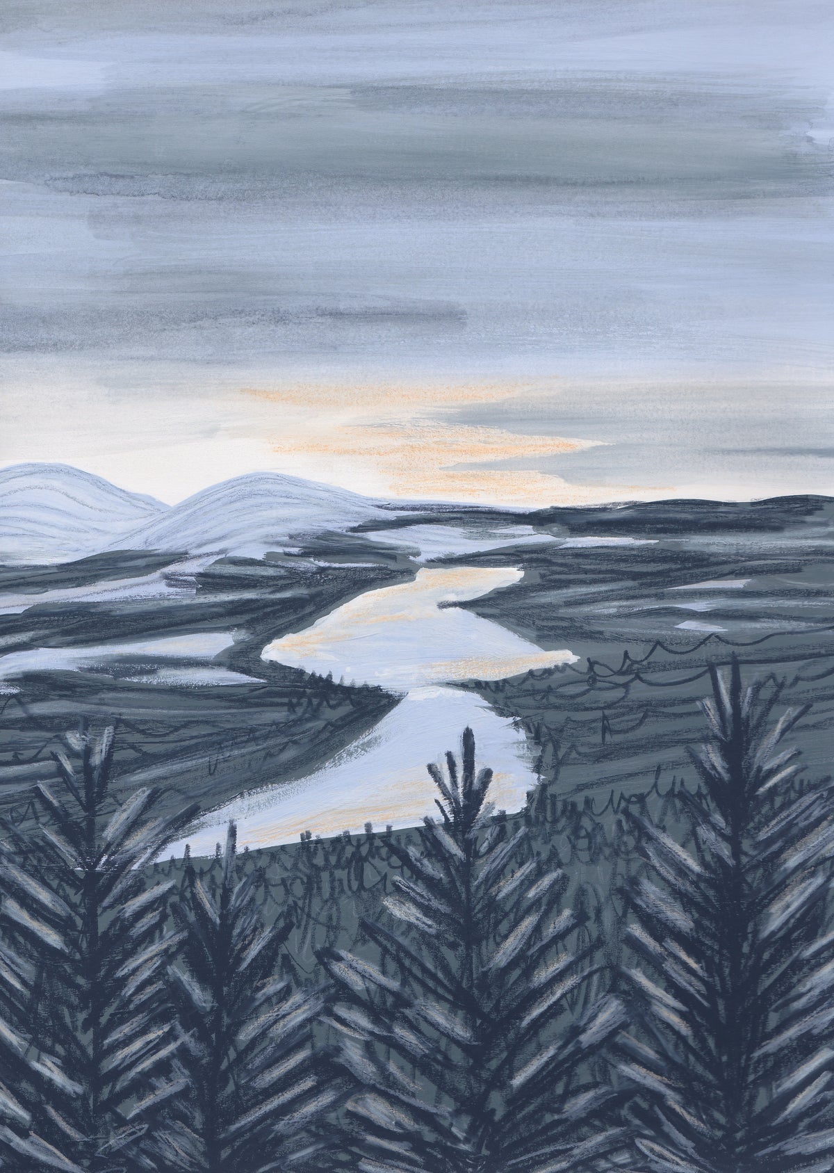 Snowy Scottish Highlands Scottish Landscape Art Card by penny black