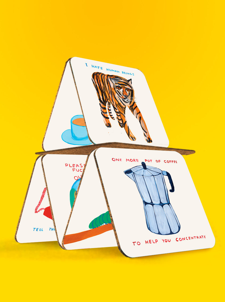 David Shrigley Coaster Gift Box with colourful illustrations - coaster tower