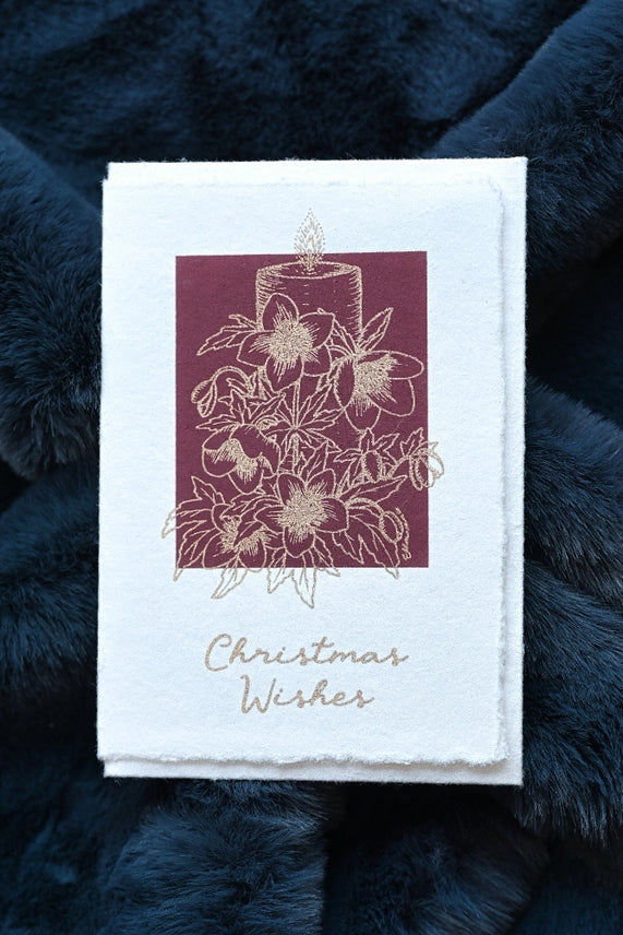 Plum Hellebores Deckle Edge Cotton Christmas Card by penny black