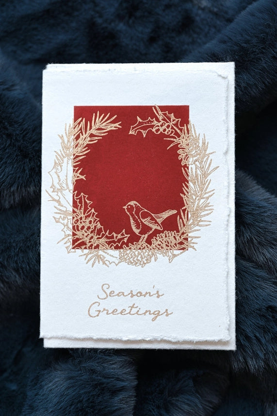 Rich Holly &amp; Pine Deckle Edge Cotton Christmas Card by penny black