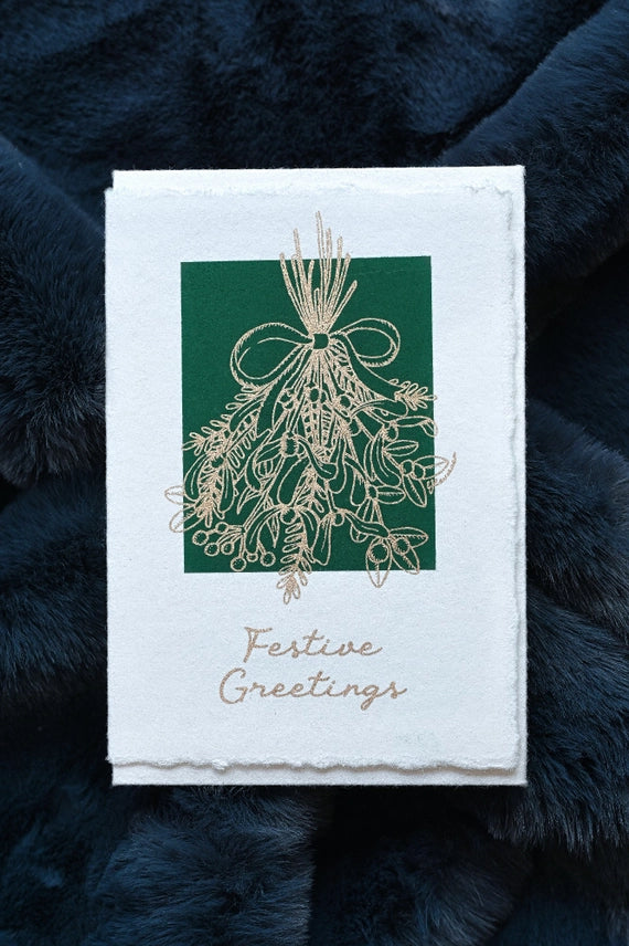 Verdant Mistletoe Deckle Edge Cotton Christmas Card by penny black