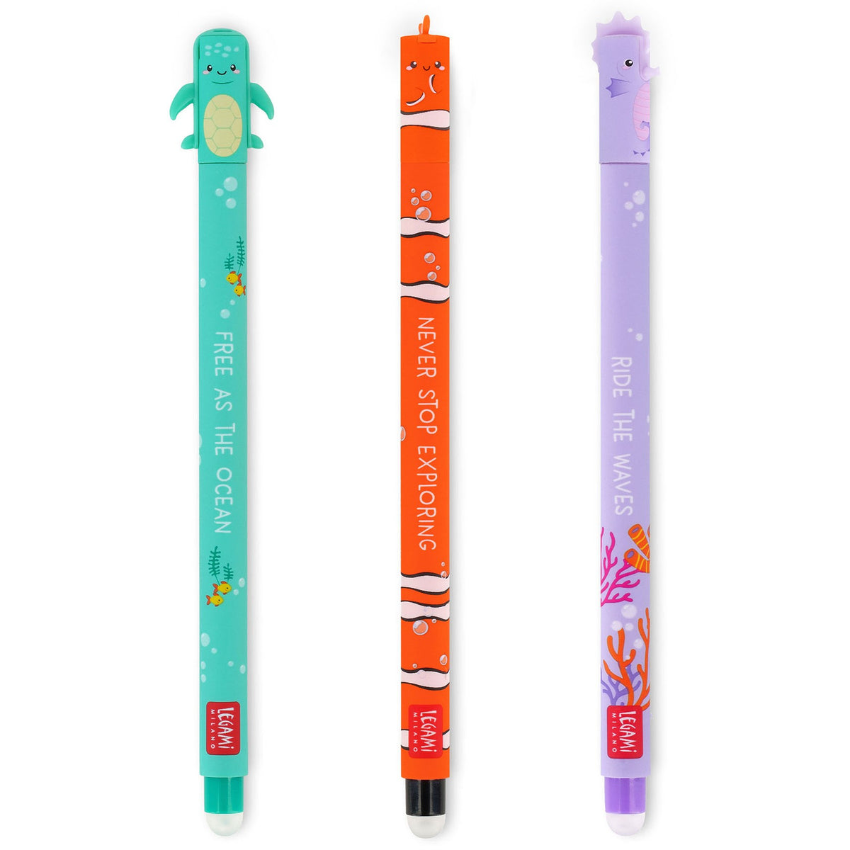 Under The Sea Erasable Gel Pen Set - 3 Pack out of packaging by penny black