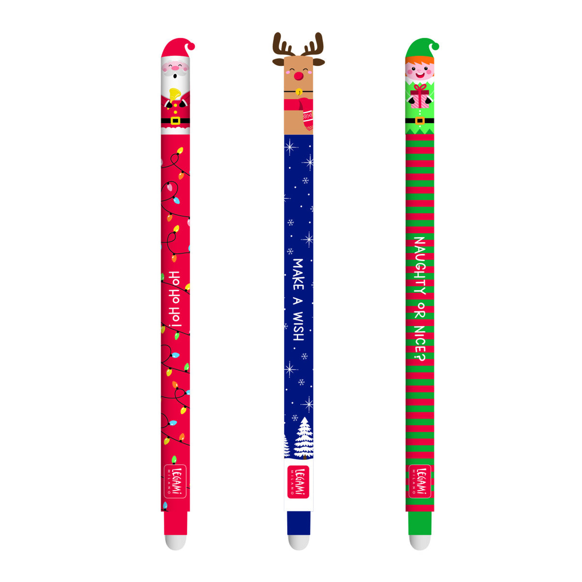 Naughty or Nice Erasable Gel Pens - Limited Edition Christmas 3 Pack out of packaging by penny black