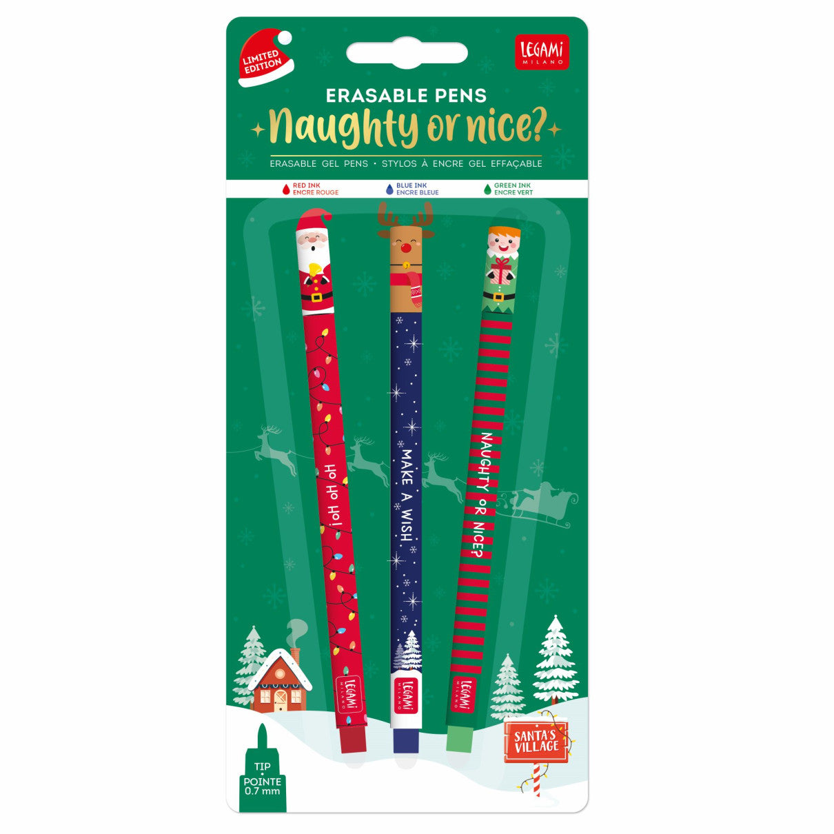 Naughty or Nice Erasable Gel Pens - Limited Edition Christmas 3 Pack by penny black