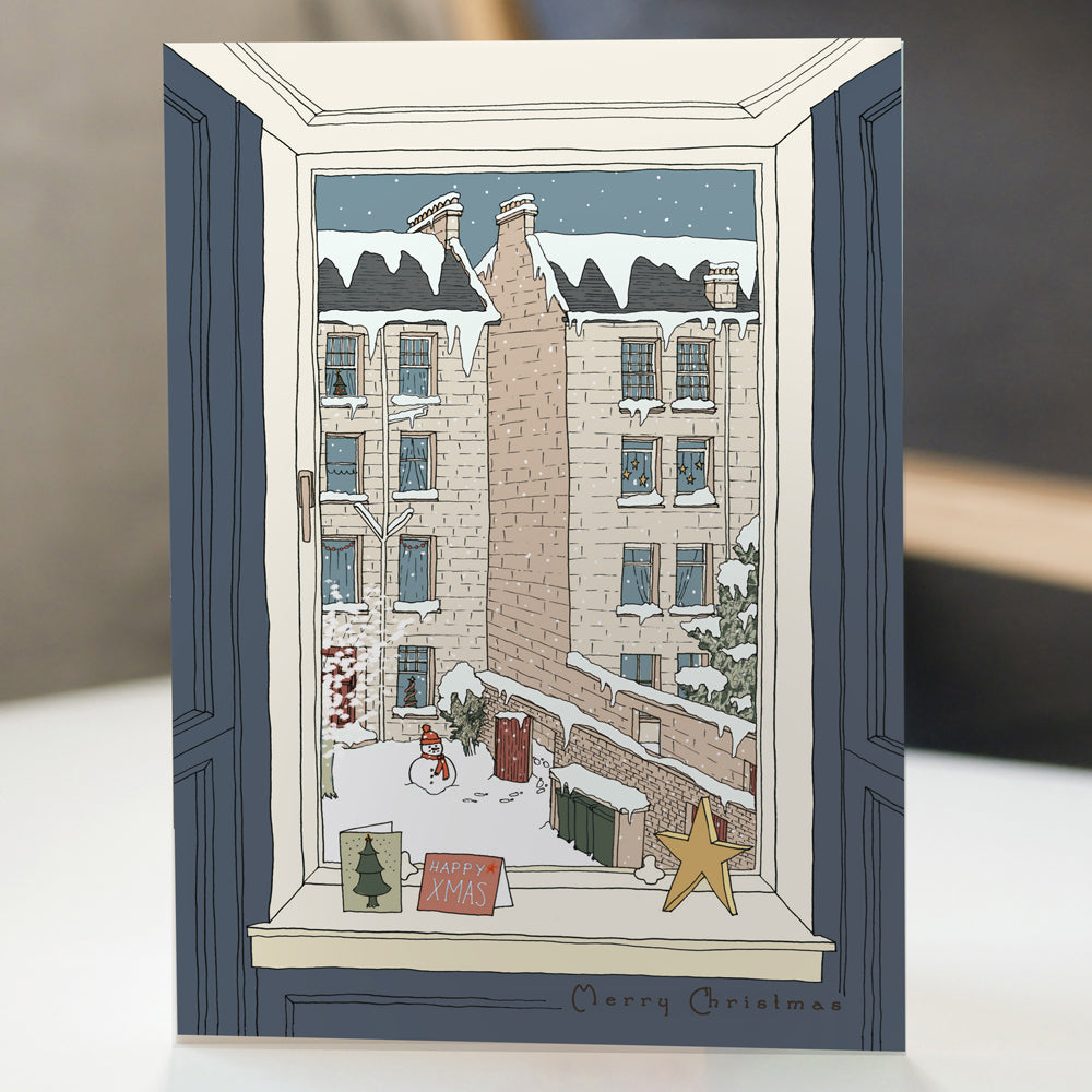 Glasgow Inside Out Scottish Christmas Card 6pk - big window tenement design by penny black