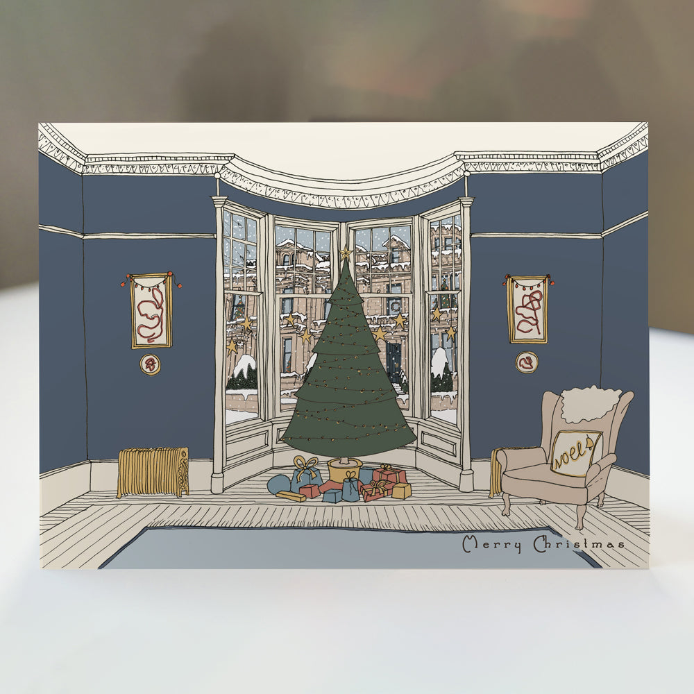 Glasgow Inside Out Scottish Christmas Card 6pk - blue tenement design by penny black