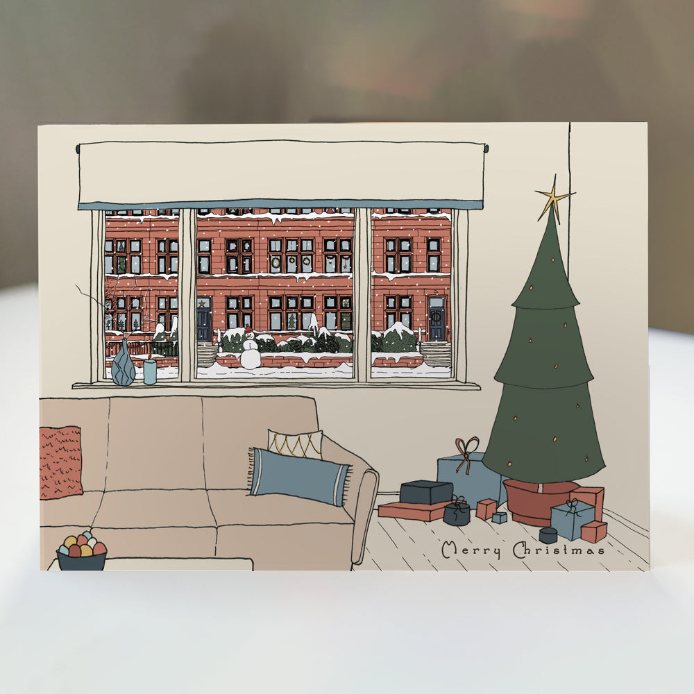 Glasgow Inside Out Scottish Christmas Card 6pk - beige tenement design by penny black