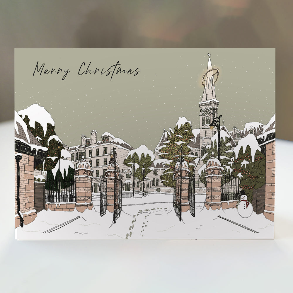 Snowy Glasgow Botanic Gardens Christmas Card by penny black