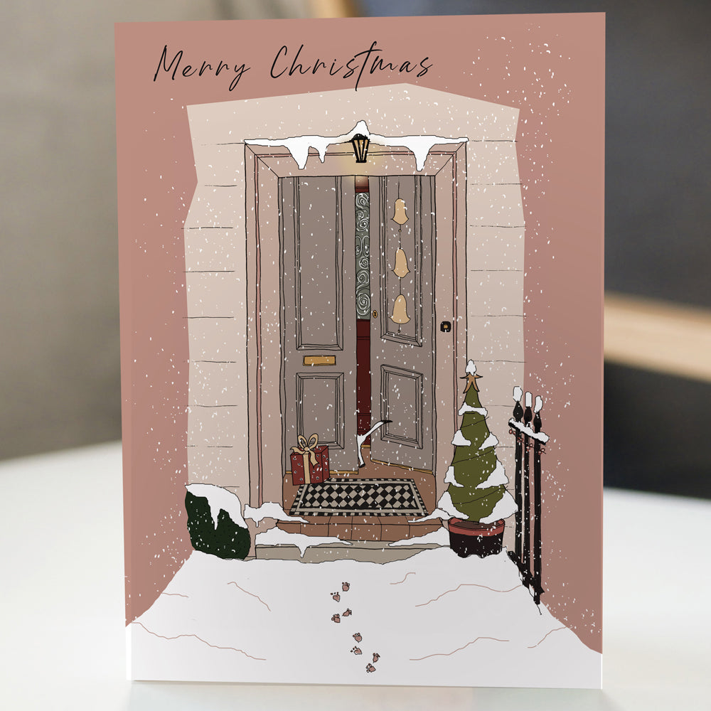 Pink Glasgow Front Door Christmas Card by penny black