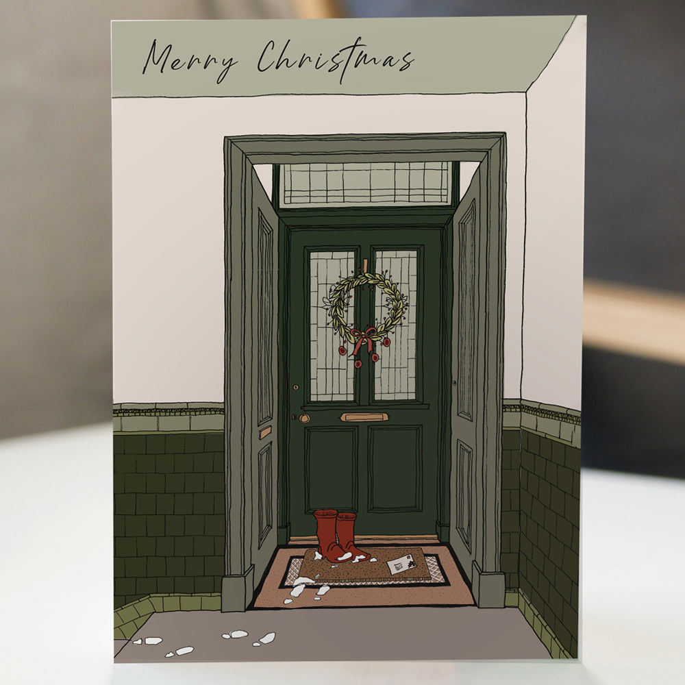 Green Glasgow Tenement Door Christmas Card by penny black