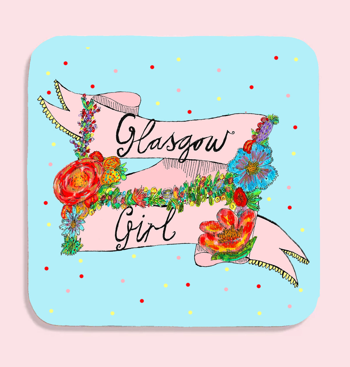 Glasgow Girl Banner Illustrated Scottish Coaster by penny black