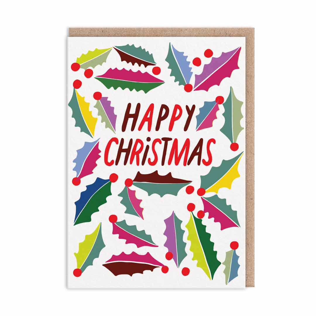 Rainbow Holly Christmas Card by penny black