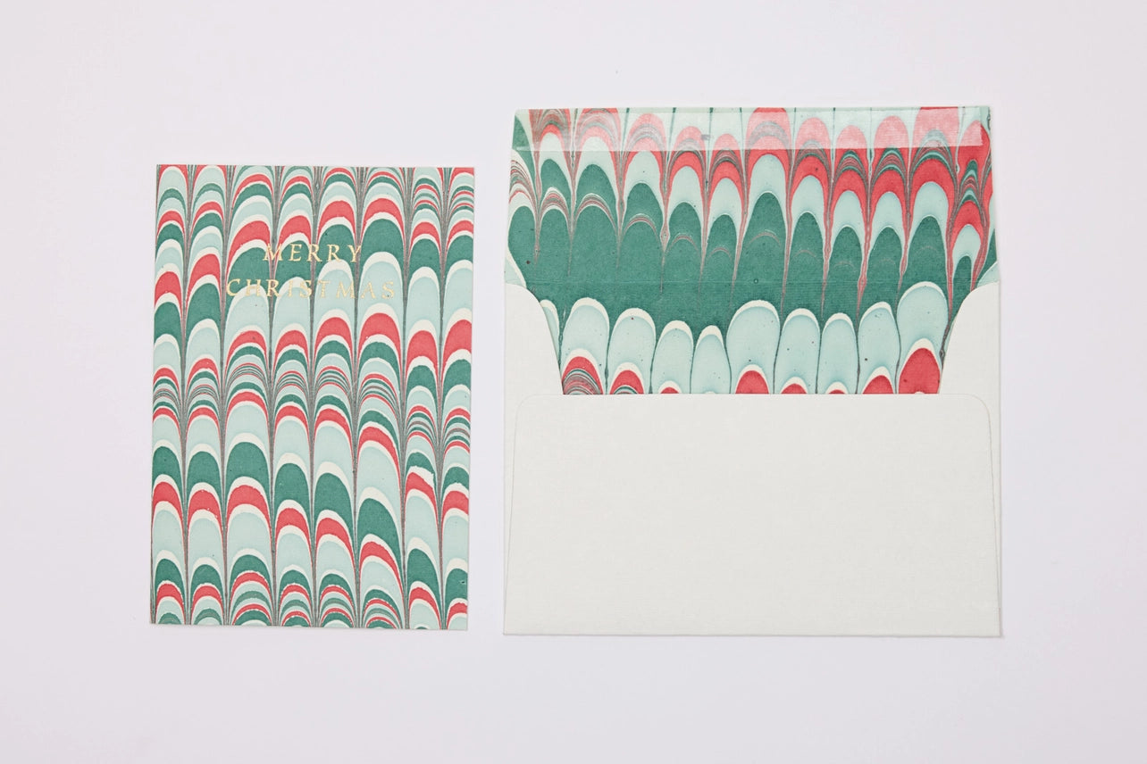 Festive Scalloped Hand Marbled Christmas Cardby penny black