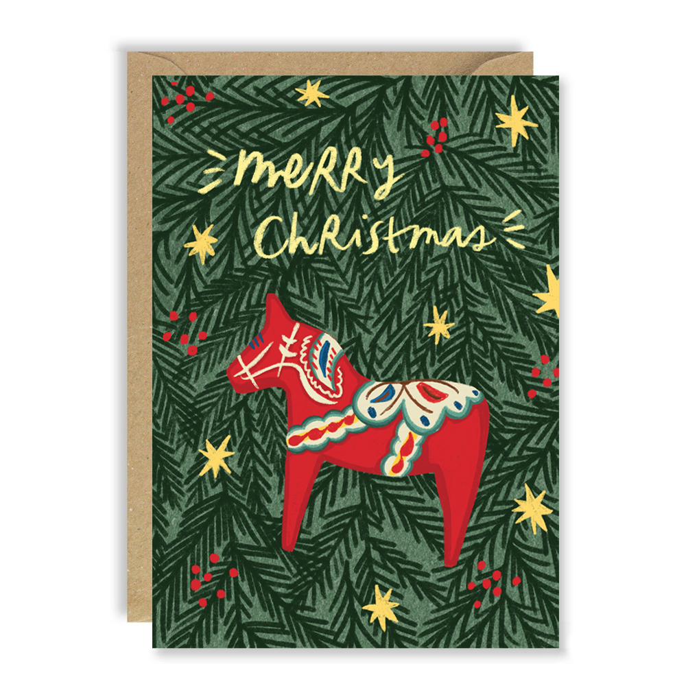 Dala Horse Ornament Christmas Card by penny black