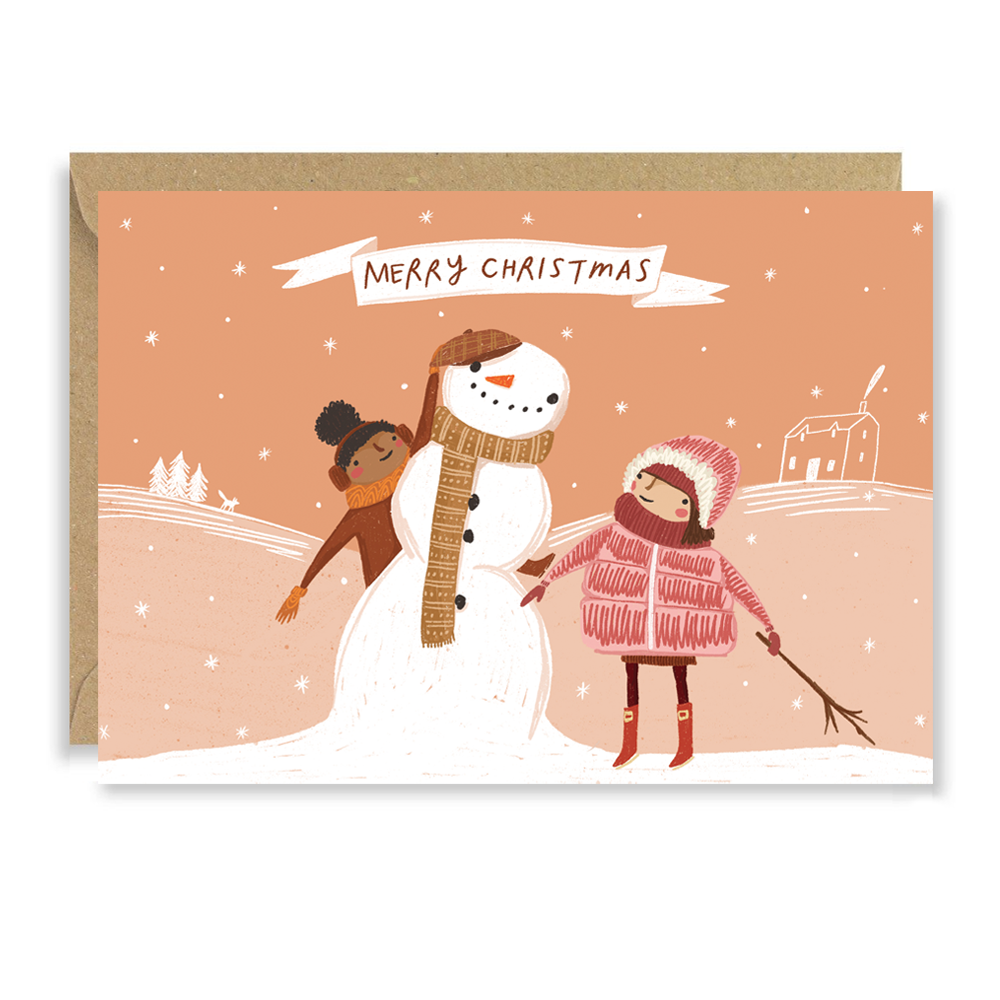 Friends Snowman Build Christmas Card by penny black