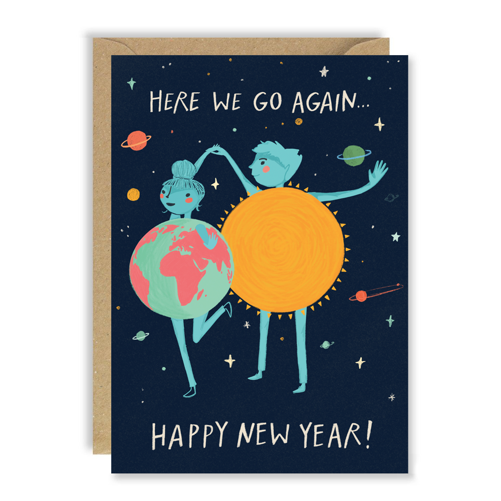 Here We Go Again Solar System New Year Card by penny black