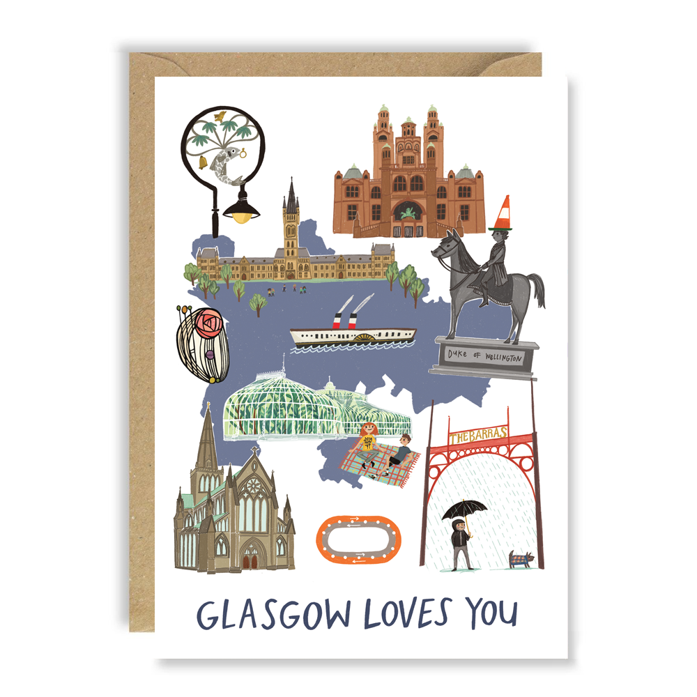 Glasgow Loves You Map Card by penny black