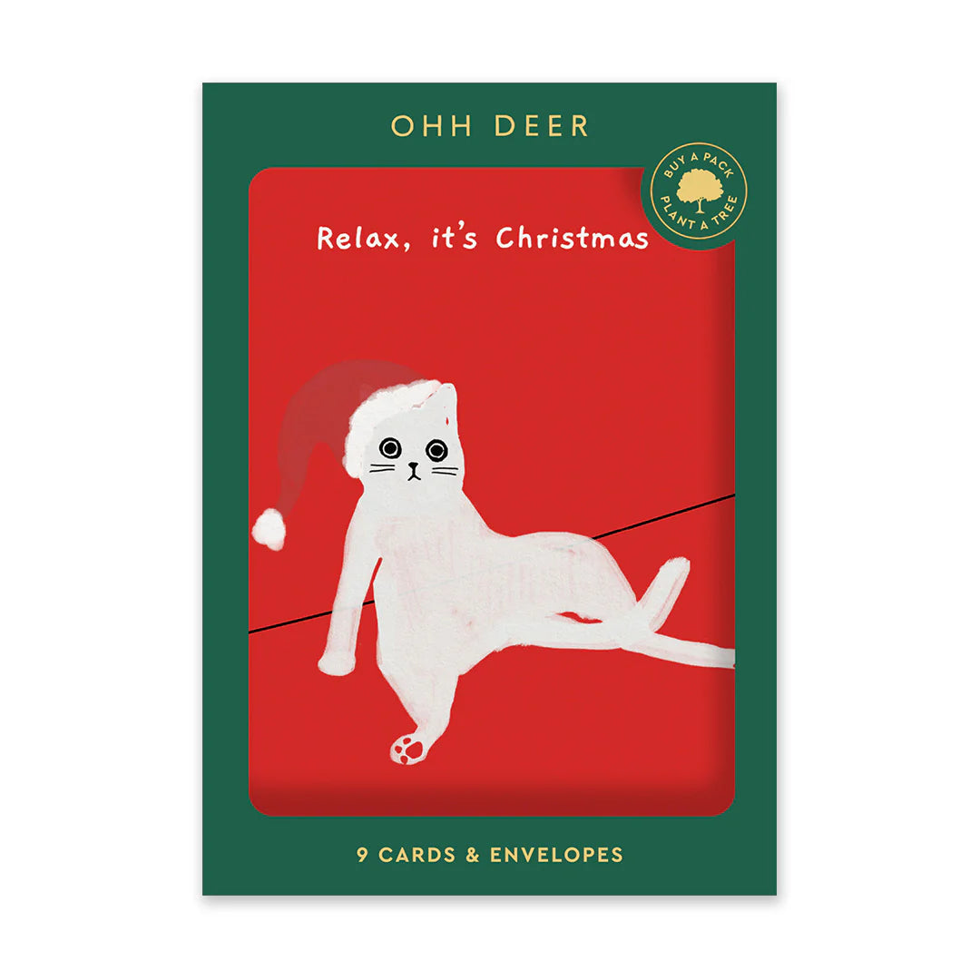 Ken The Cat Funny Christmas Card Set 9 Pack in packaging by penny black