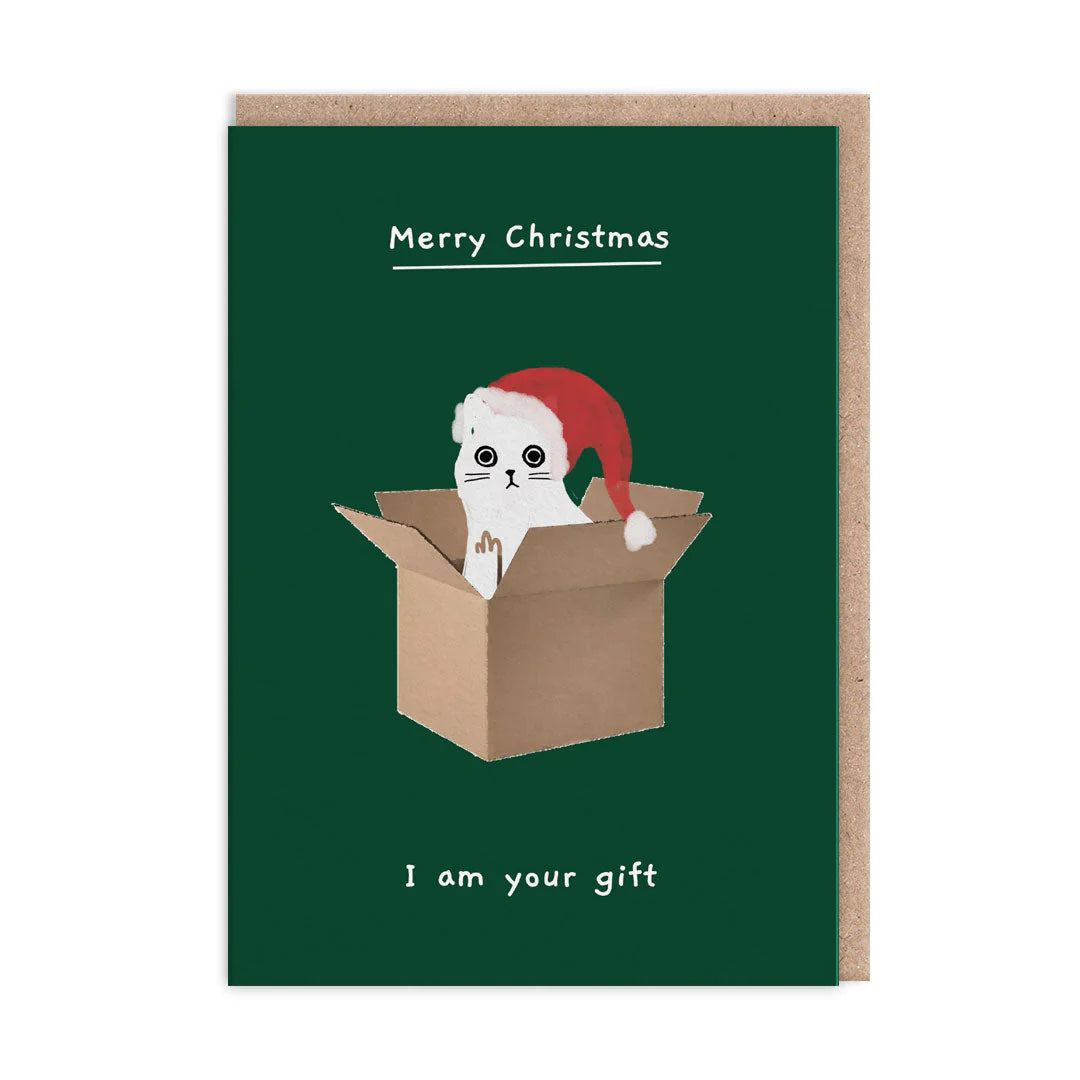 I Am Your Gift Ken The Cat Funny Christmas Card by penny black