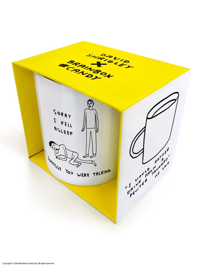 Sorry I Fell Asleep David Shrigley Mug in packaging by penny black