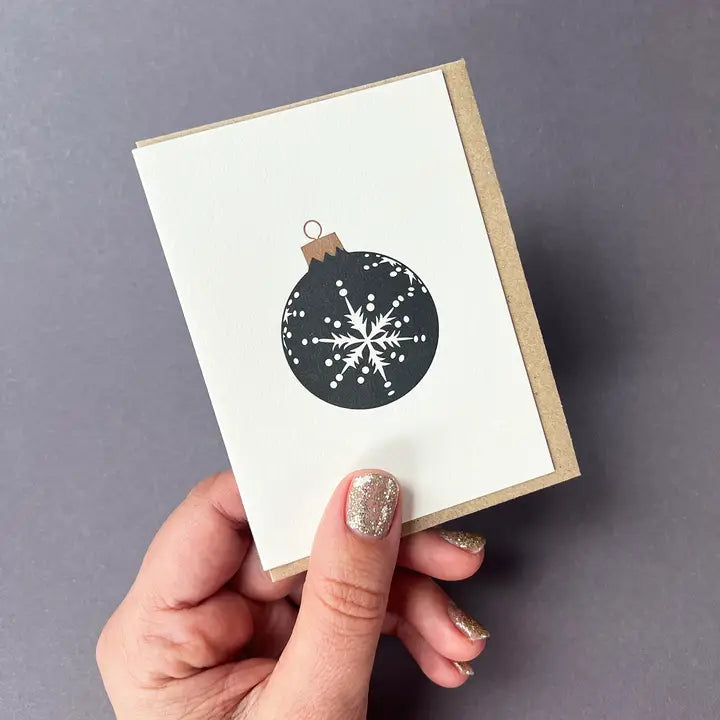 Black &amp; Gold Snowflake Bauble Little Letterpress Christmas Notecard by penny black