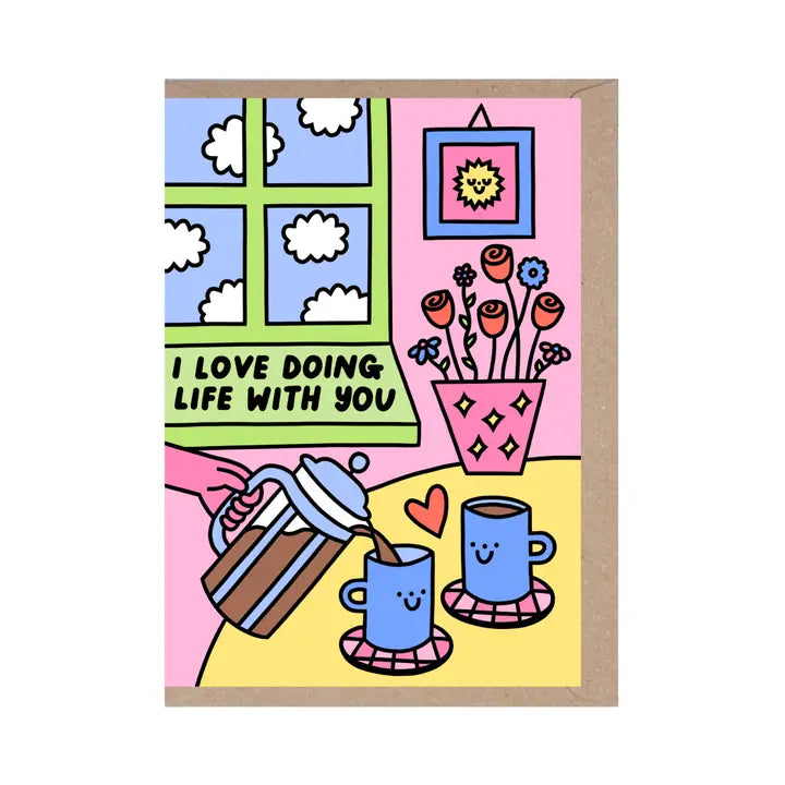 Love Doing Life Smiley Mugs Card by penny black