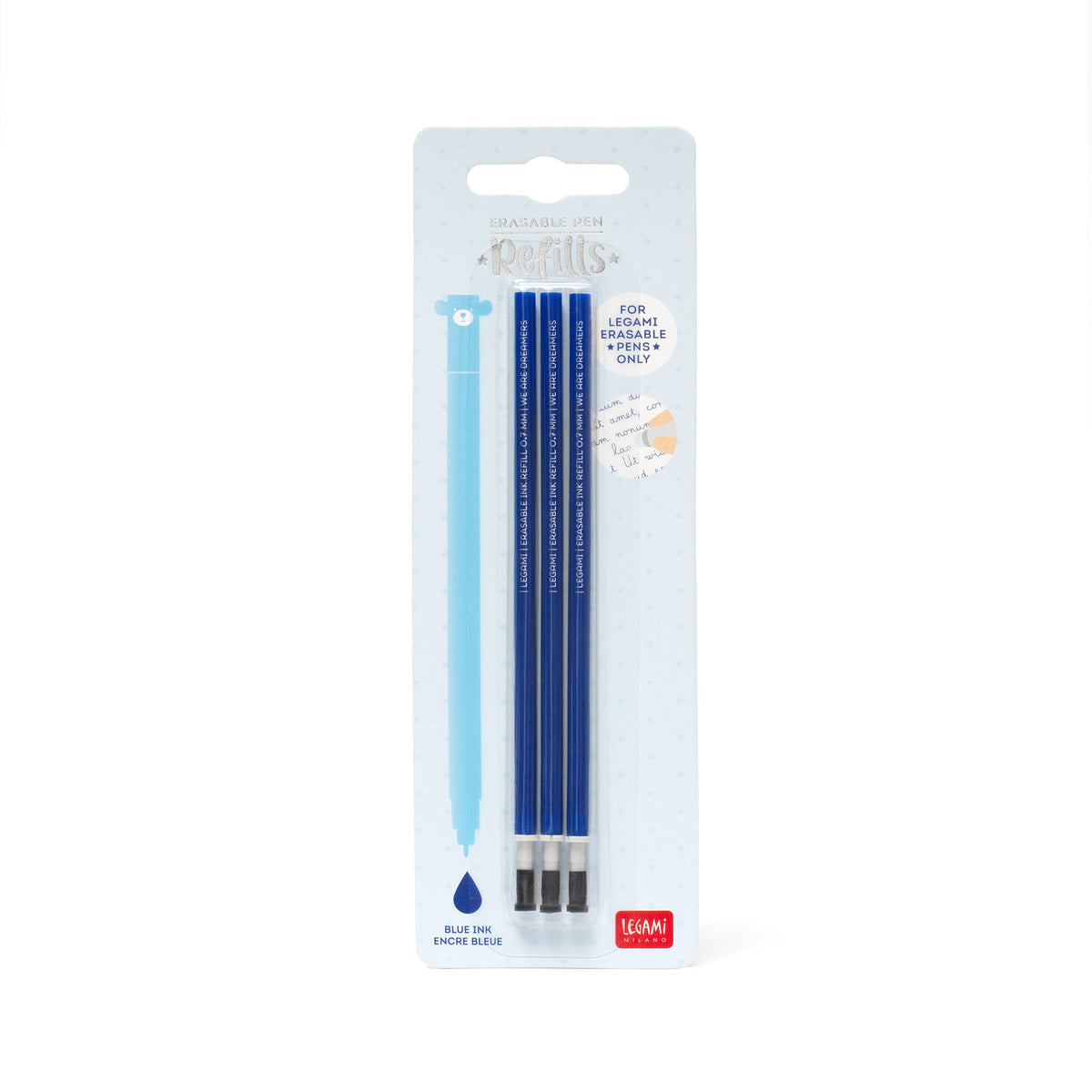 Legami Erasable Gel Pen Refills - blue in packaging