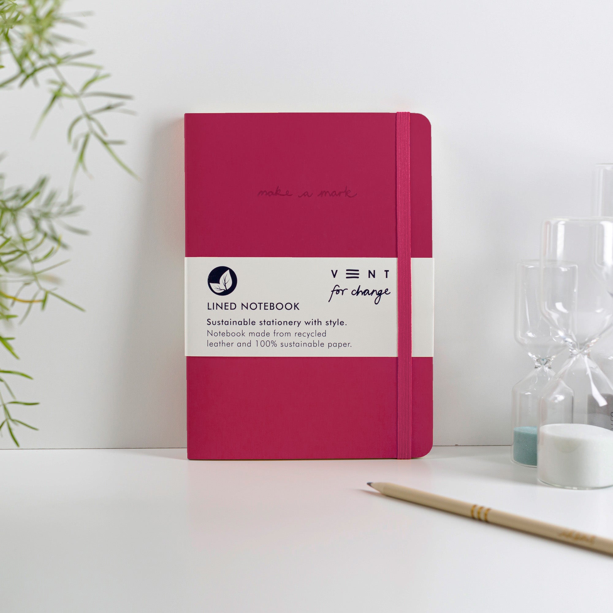 Make a Mark Recycled Leather A5 Lined Notebook in warm pink by penny black