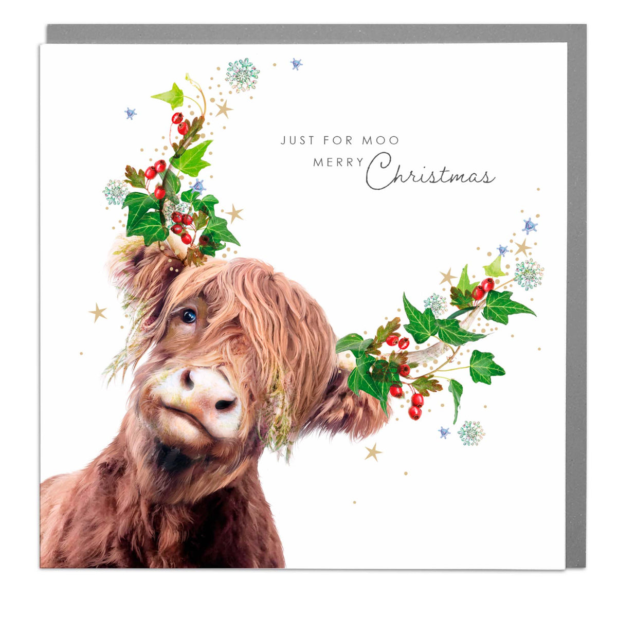 Just For Moo Highland Cow Wildlife Botanical Christmas Card by penny black