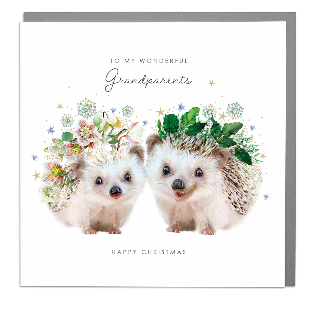 Grandparents Hedgehogs Wildlife Botanical Christmas Card by penny black