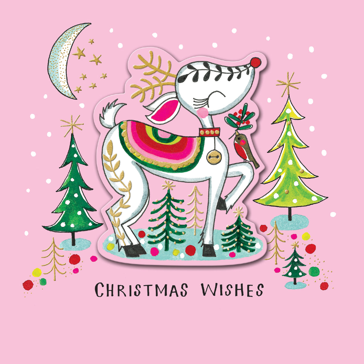 Pink Reindeer Embellished Christmas Card by penny black