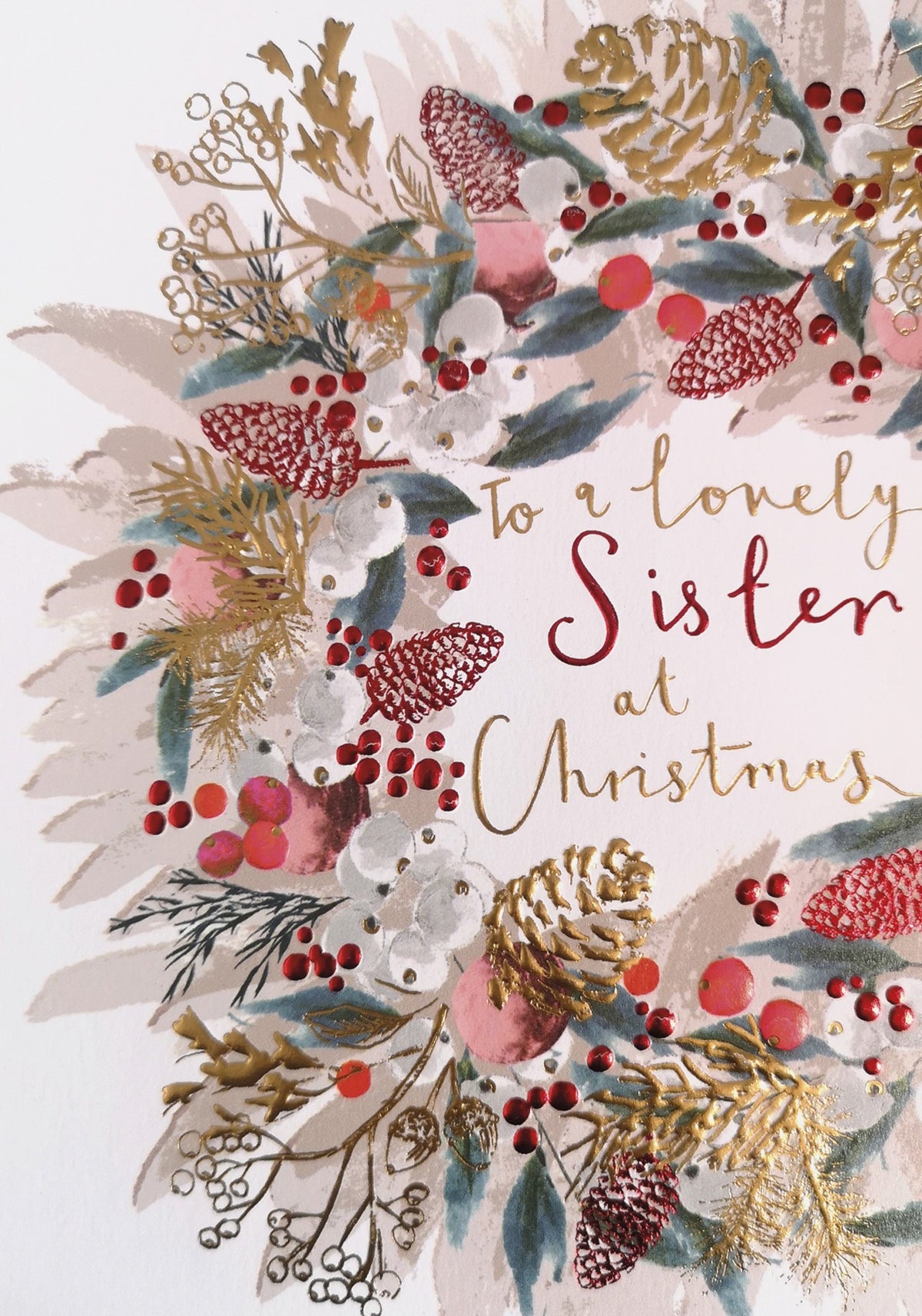 Lovely Sister Dusty Pink Wreath Christmas Card by penny black