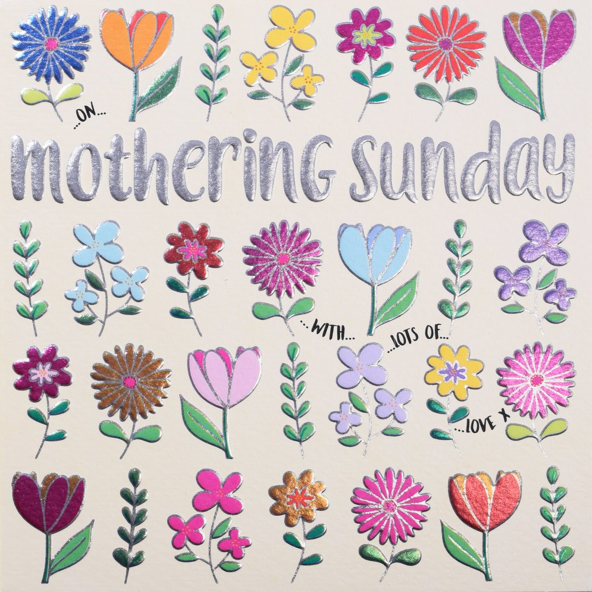 With Lots Of Love Foil Hearts On Mothering Sunday Card by Penny Black