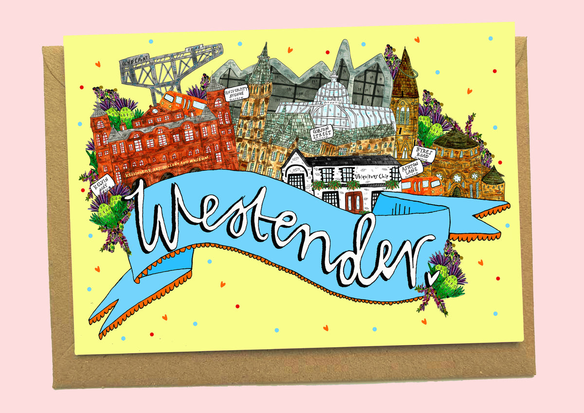 Glasgow Westender Illustrated Scottish Card by penny black