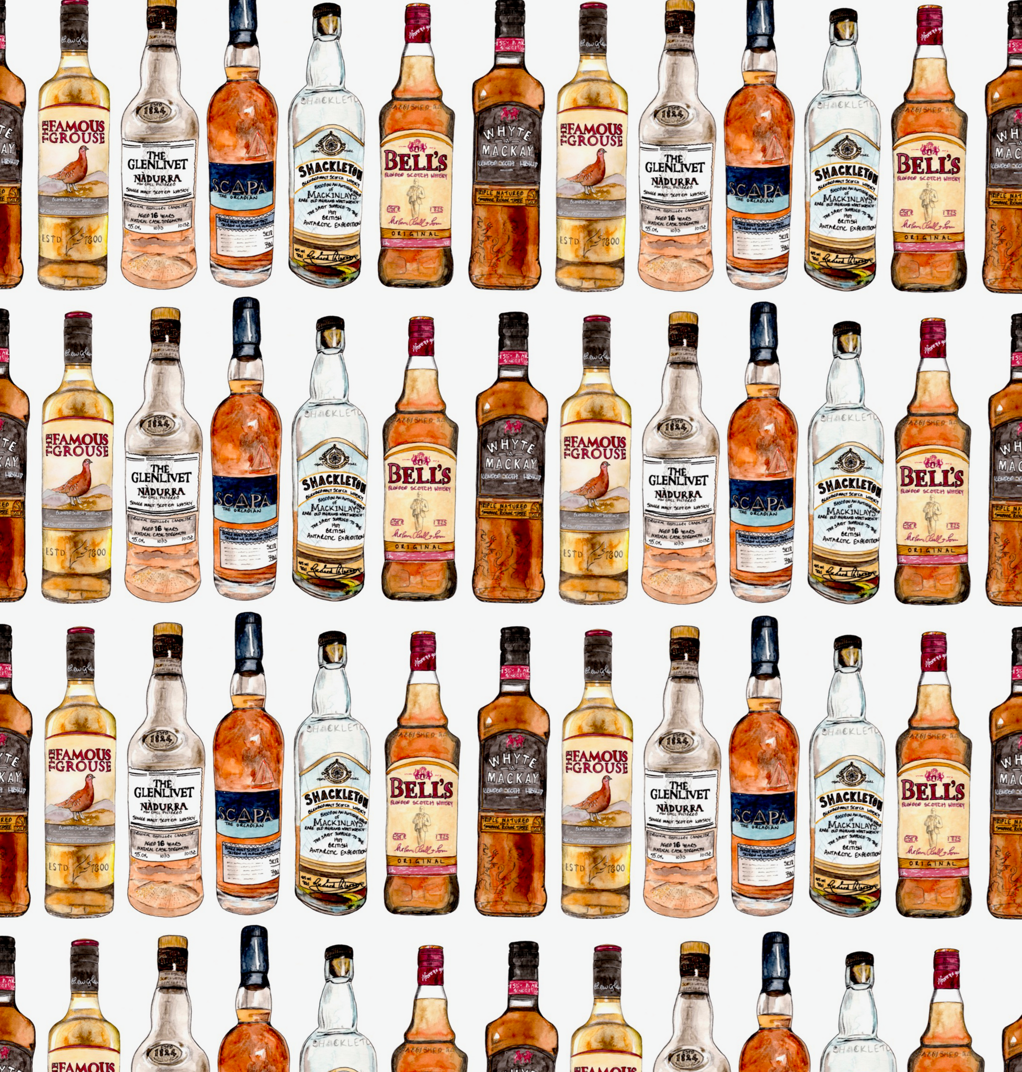 Scottish Whisky Bottles Single Wrapping Paper Sheet by penny black