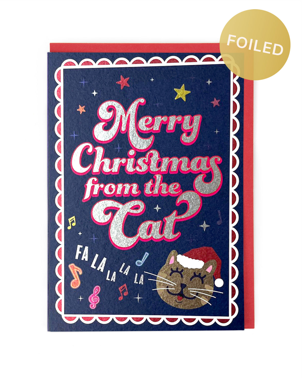 Fa La La From The Cat Foil Christmas Card by penny black