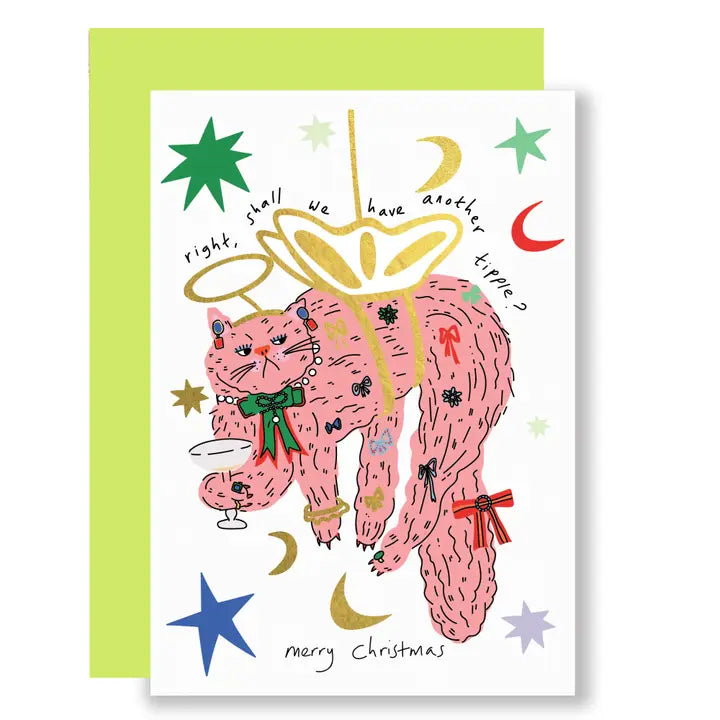 Angel Cat Another Tipple Christmas Card by penny black