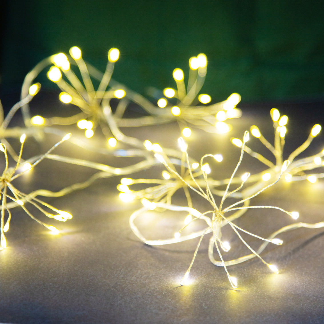 Allium Starburst LED String Lights on a table by penny black