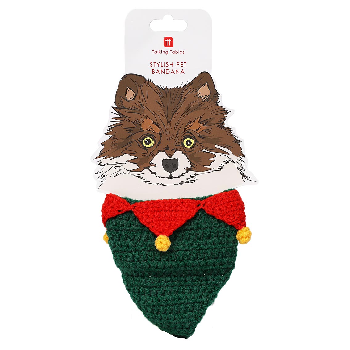 Festive Crochet Pet Bandana in packaging by penny black