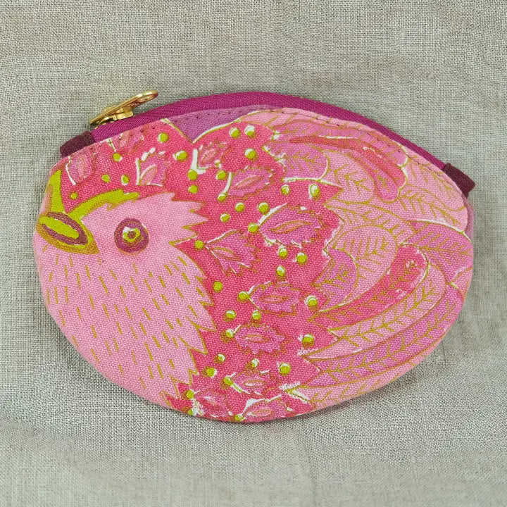 Pink Birdie Hand Block Printed Coin Purse by penny black