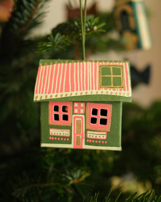 3D Scottish Bothy Screen Printed Hanging Tree Decoration hanging on a christmas tree by east end press at penny black