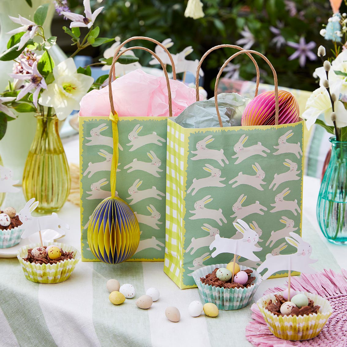 Spring Bunny Treat Bags on an Easter table