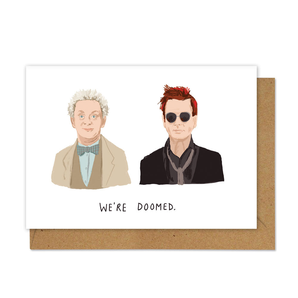 We&#39;re Doomed Good Omens Funny Middle Mouse Card by penny black