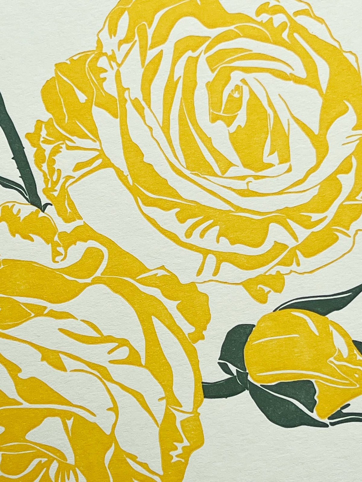 Yellow Rose Letterpress Card close up by penguin ink at penny black