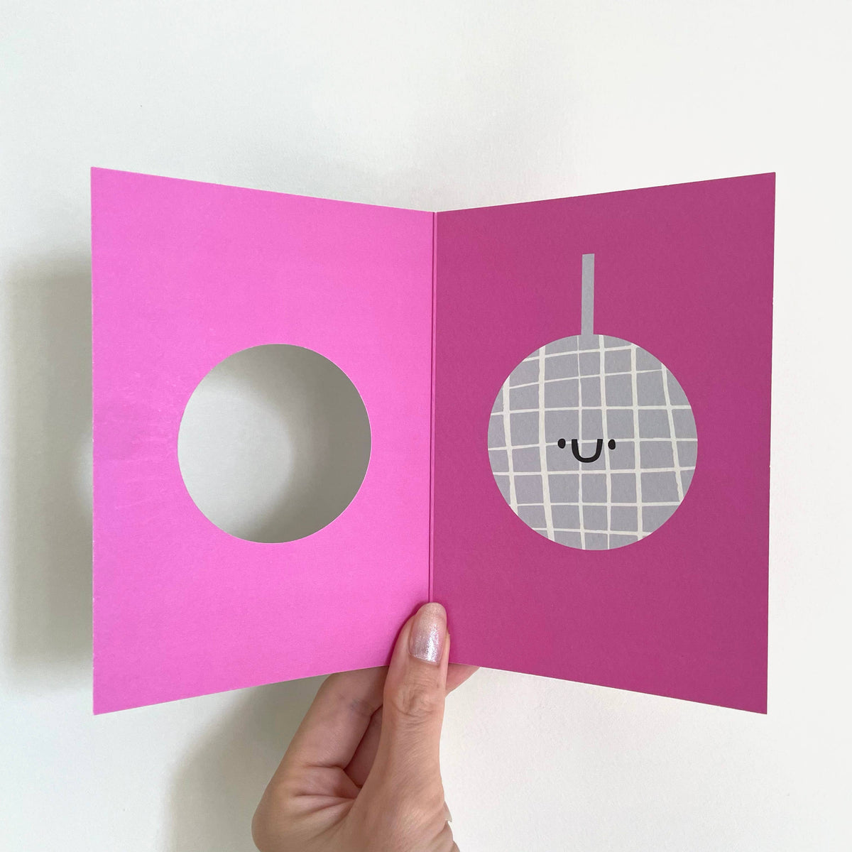 Smiling Disco Ball Cute Cut Out Card - inside view by penny black