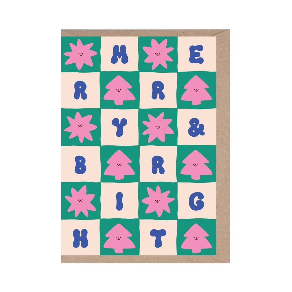 Merry &amp; Bright Checker Christmas Card by penny black