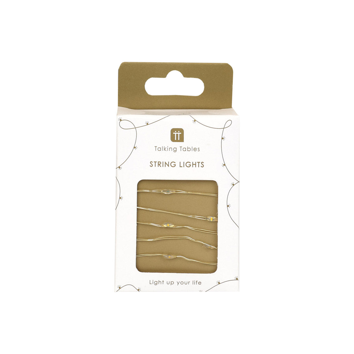 Gold LED String Lights in packaging by penny black