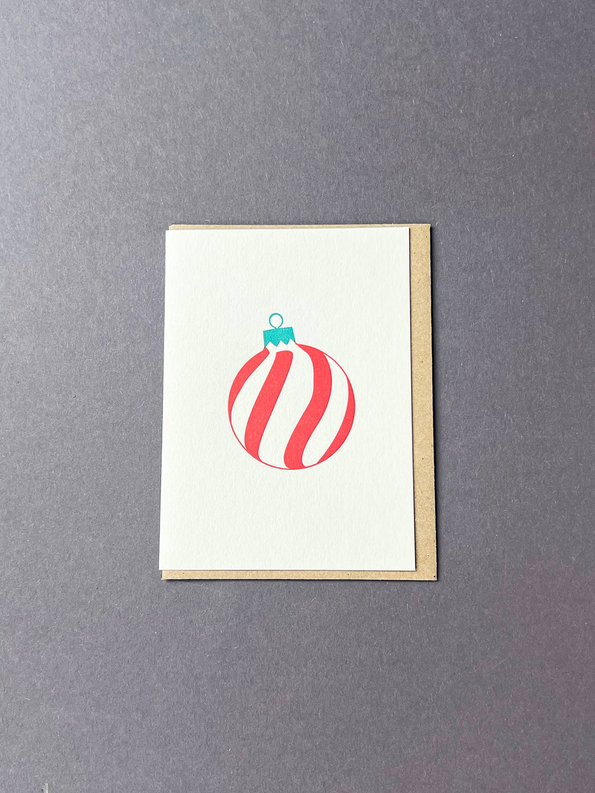 Red &amp; Green Spiral Bauble Little Letterpress Christmas Notecard by penny black